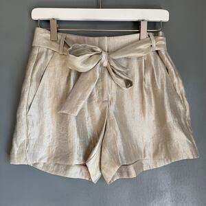 LOFT Women's 00 Shimmer Silver Short Shorts Belt Tie NWT Summer Casual Boho